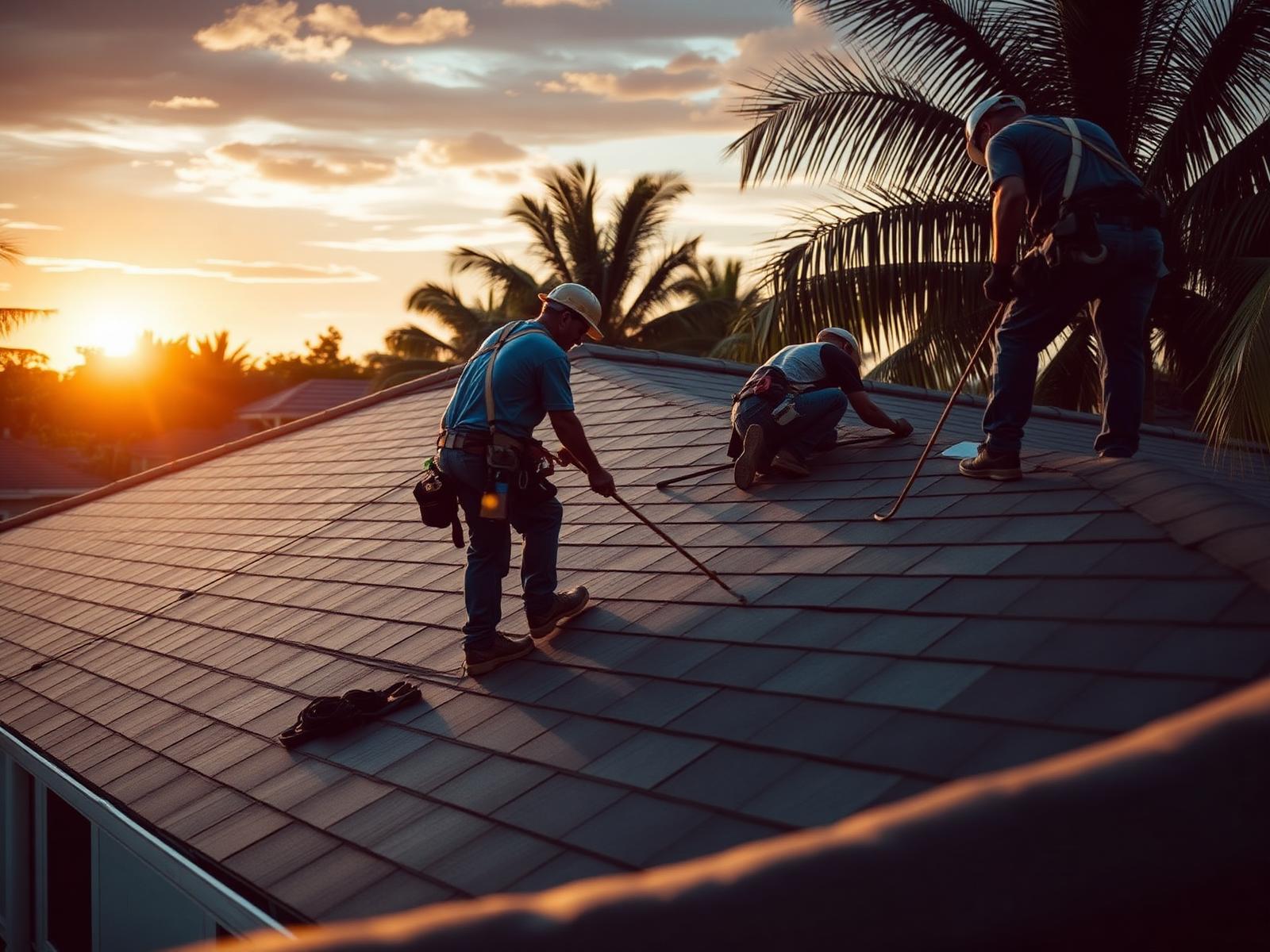Equipo trabajando al atardecer